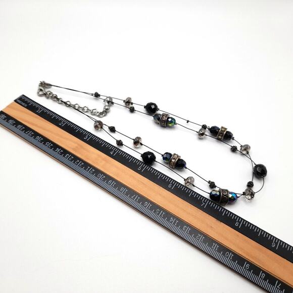 Chico's Black Wire Two Strand Bead Rhinestone Necklace, AB Beads, 19 Inches - Picture 10 of 10